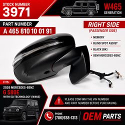 2025-2026 MERCEDES BENZ G580 EQ G-CLASS W465 OEM RIGHT SIDE POWER DOOR MIRROR MEMORY BLIND SPOT.