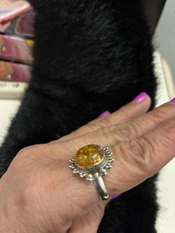 Silver Ring with Amber Stone