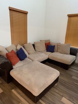 Beige and Brown Sectional Couch