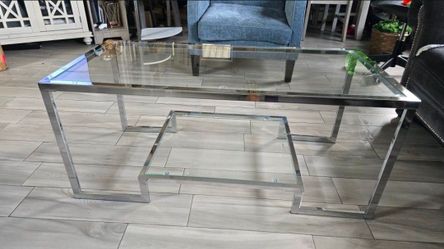 New Modern Tempered Glass Coffee Table, 2 Tiers Rectangle Center Table with Sturdy Metal Frame (Already Assembled)
