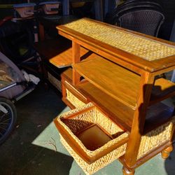 Used Wooden Side Table With Baskets