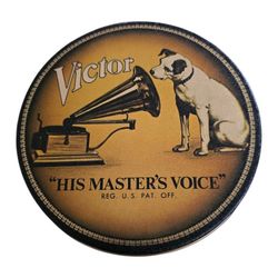 Victor "His Master's Voice" Round Decorative Vintage Tin Victrola & Puppy Dog
