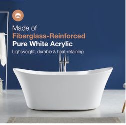 Ove decors Canberra 29-in x 60-in Gloss white Acrylic Oval Freestanding Soaking Bathtub with Drain ( Cente...