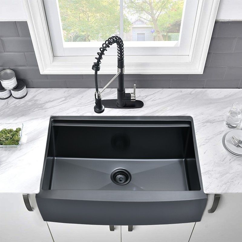 Black Stainless Steel Farmhouse Kitchen Sink 33 Inch Apron Front Curved