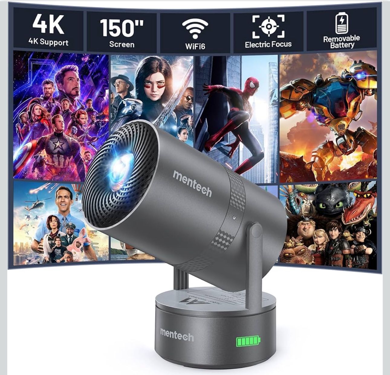 Mentech Smart Home Projector X3 black with Remote Control Used Working Tested