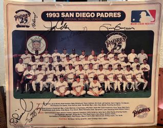 1993 San Diego Padres Team Signed Photo + Original 1994 Tony Gwynn.394 Schedule Magnet