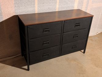 Industrial 6-Drawer Dresser / Fabric Storage Drawers – Wood Top & Black Metal