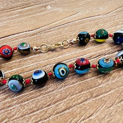 Murano Glass Millefiori Hand Knotted Bead Bracelet Italy