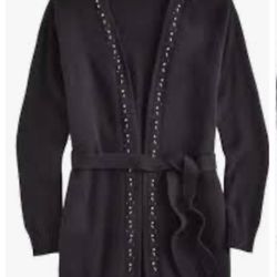 Charter Club Women's Cashmere Embellished Belted Cardigan Black Black Cardigan with Rhinestone Trim