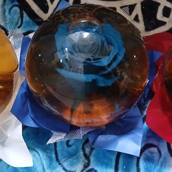 3 Vtg  Blue, Shining Gold, Red Roses in Glass Water Globes 