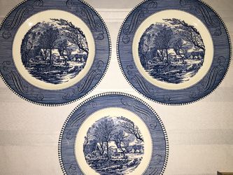 Vintage 1950's Blue Currier & Ives Plates