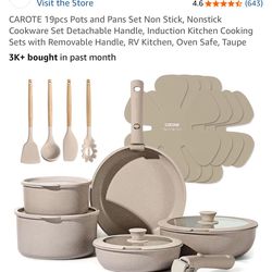 CAROTE 19pcs Pots and Pans Set Non Stick, Nonstick Cookware Set Detachable Handl