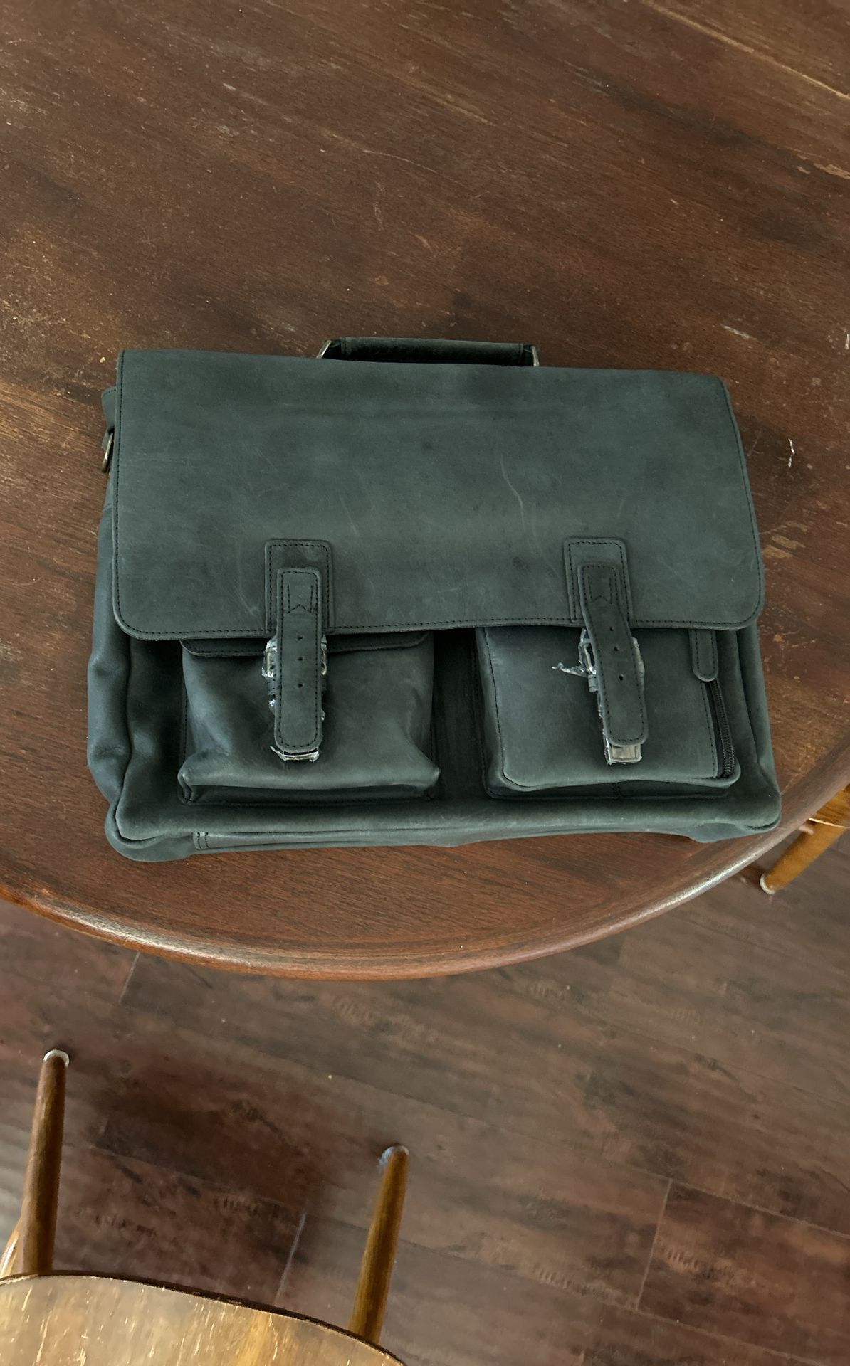 New Black Leather Brief Case/ Messenger Bag
