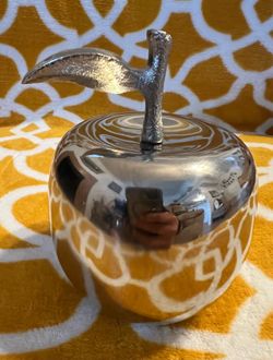 Silver Metal Apple Paperweight Decorative Desk Accent Approx. 6 in Tall