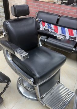 Professional Barber Chair Black Leather Chrome