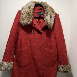 Apt. 9 Orange Double Breasted Trench Coat With Faux Cheetah Trim