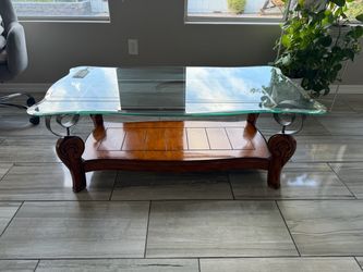 Glass Top Wood Coffee Table and two side tables
