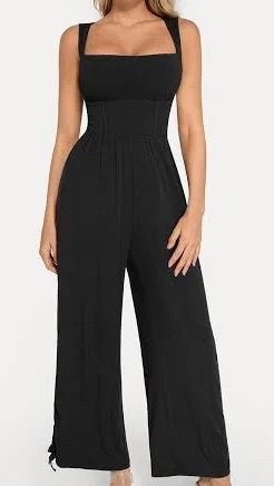Popilush Shapewear Square Neck Tummy Control Wide Leg Jumpsuit