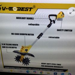 CORDLESS TILLER CULTIVATOR ELECTRIC GARDEN TILLER WITH 2 BATTERIES AND ONE CHARGER   NEVER USED IN A OPENED Bo