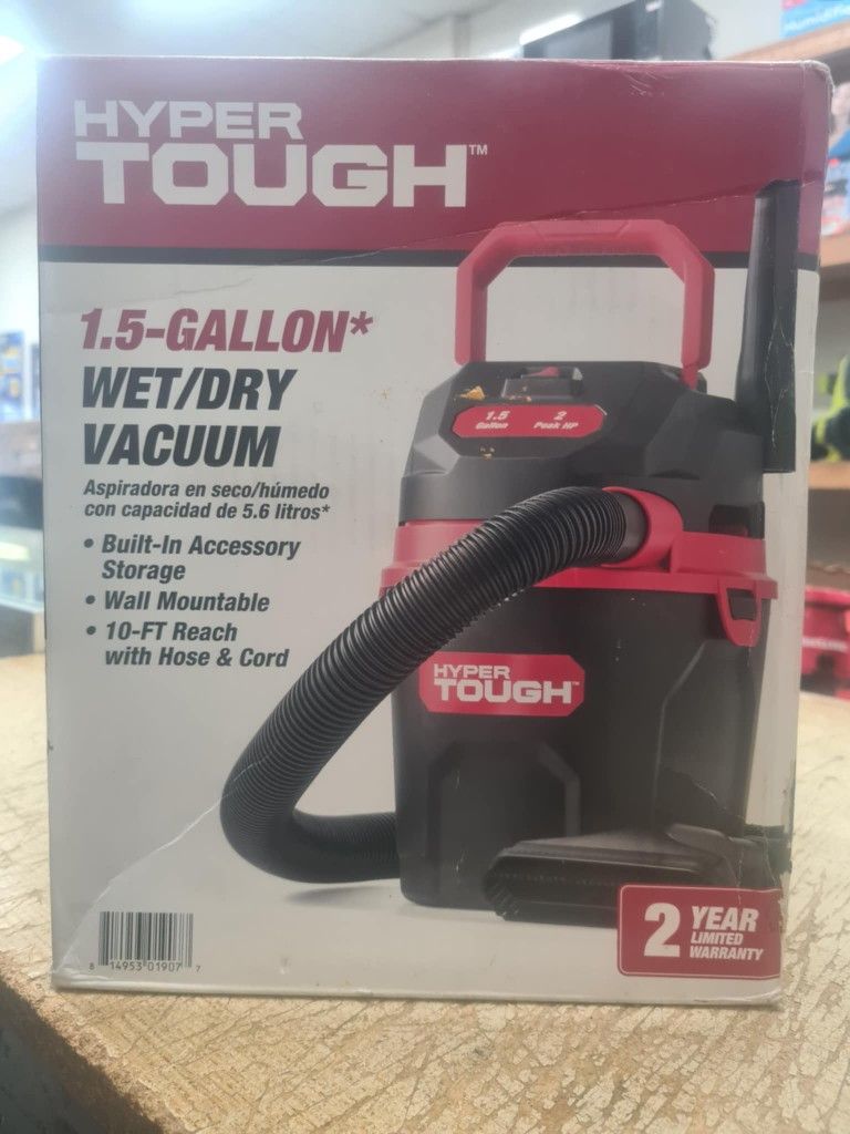 Hyper Tough 1.5 Gallon Wet Dry Vacuum 2 Peak HP Portable Shop Vac Powerful Suction Compact Blower for Garage Car Home Workshop Includes Hose Nozzle