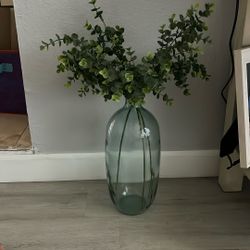Vase With Fake Eucalyptus Stems 