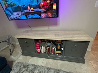 TV Stand Console with Stone Top and Drawers