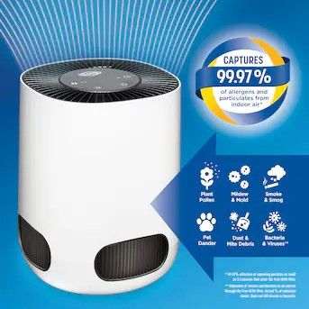 Clorox HEPA 3-Speed White True HEPA Air Purifier ENERGY STAR Covers, 200-sq ft