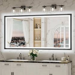 Rectangular Framed LED Lighted Bathroom Vanity Mirro
