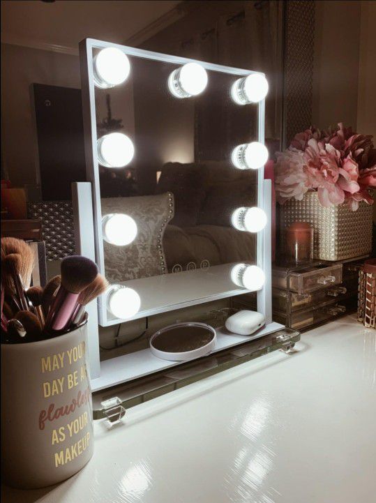 Vanity Mirror with Lights, Hollywood Makeup Mirror with Dimmable LED Lights 3 Colors Light, 10X Magnification Touch Control 360°Rotation