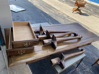 Wood table with shelves
