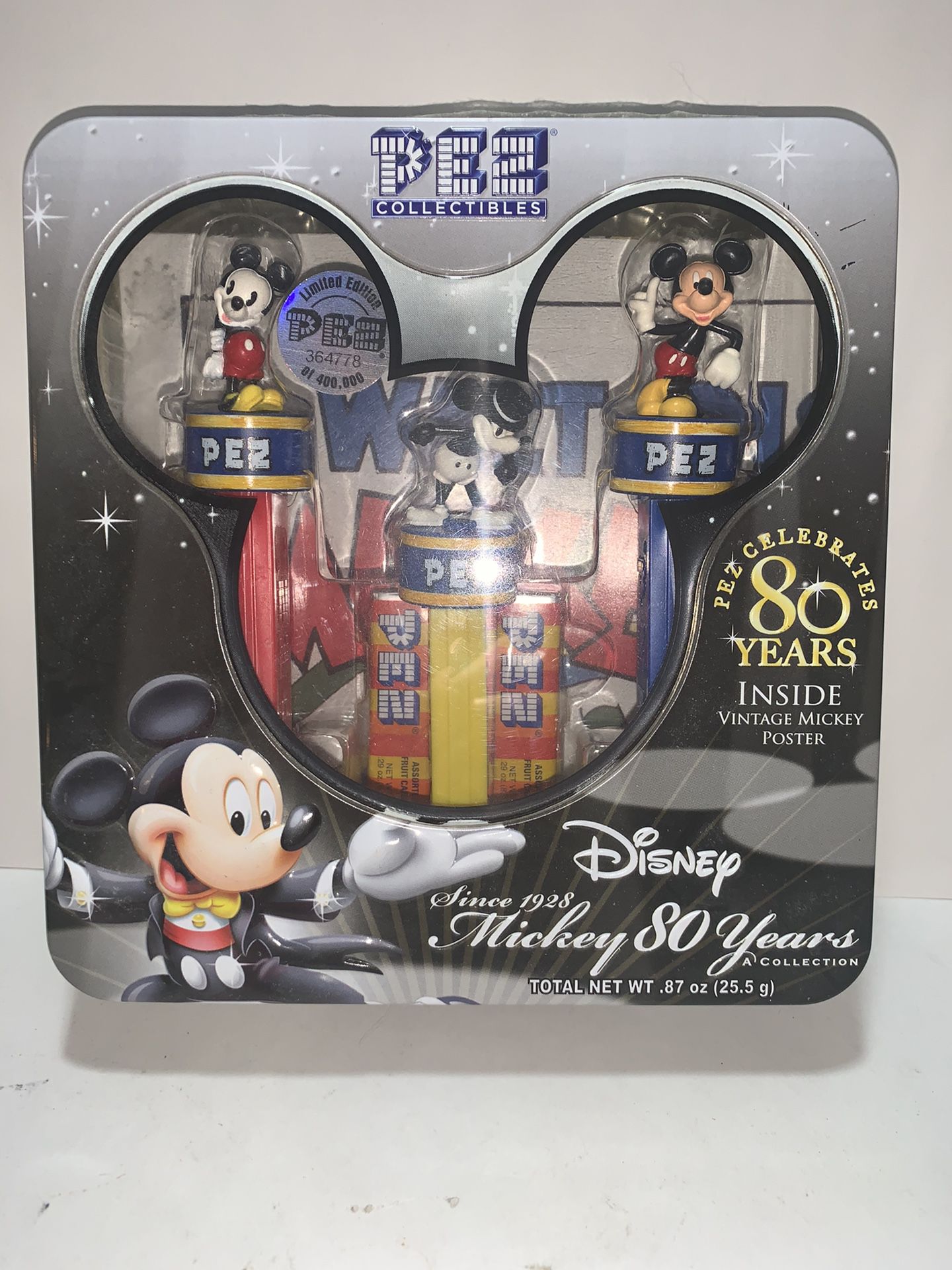 PEZ and Disney History Mickey Mouse 80 Years Poster Collector Set Tin - 2007 - factory sealed