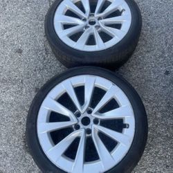 2 - 235/40r19 5x114.3 5x4.5 Tesla Model 3 Y Rims Wheels With Tires Sensors 2022 DOT Good Treads!!!!!