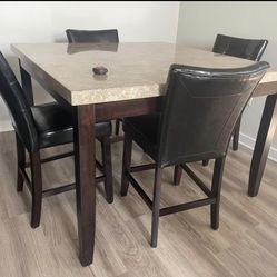 Marble Top Dining Table + 4 Chairs – Counter Height - City Furniture