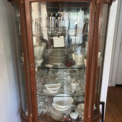 Antique Oakwood Semi Circular Glass Shelf, China Cabinet