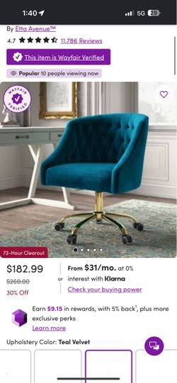 Green velvet chair - mid century - vanity chair