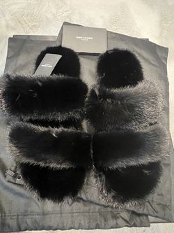 Brand New Saint Laurent REAL Mink Fur Bleach 05 Sandals
