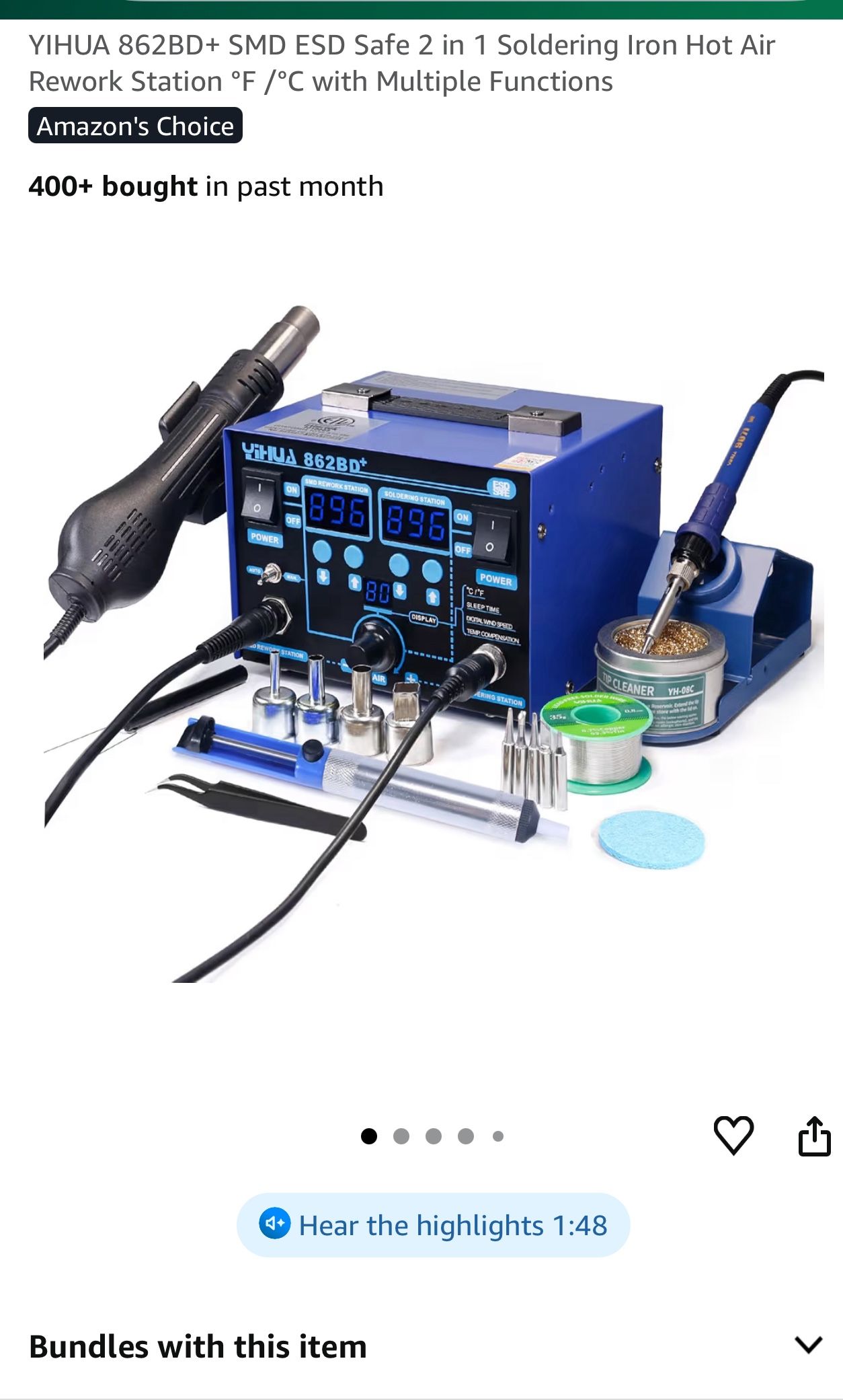 2 in 1 Soldering Iron Hot Air Rework Station °F /°C with Multiple Functions