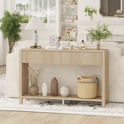 New 47.2 console table with 2 drawers wood sofa table fluted brown