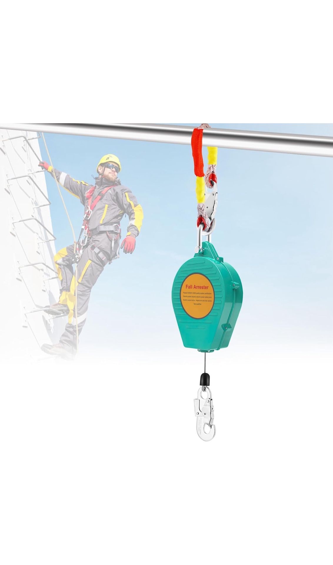 New YJINGRUI 49ft/15m Self Retracting Lifeline, Heavy Duty 330lbs Retractable Safety Lanyard with Alloy Steel Hook & Aviation Wire Rope, Fall Arrest F