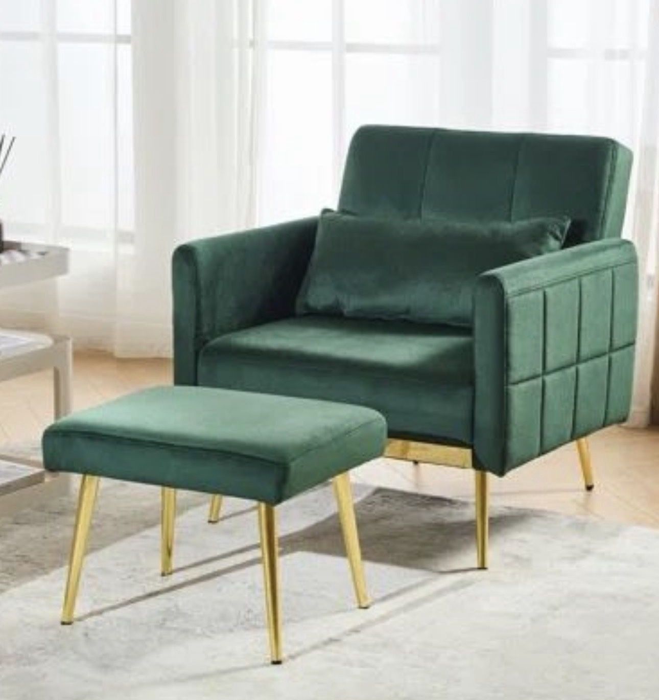 VICLLAX Modern Velvet Recliner Chair Comfy Accent Armchair with Upholstered Armrests, Ottoman and Pillow for Reading Room, Bedroom, and Living Room