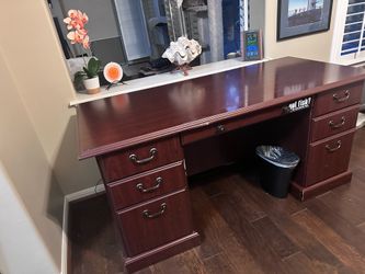 Complete Home Office Starter Set – Large Cherry Wood Executive Desk with Extras.