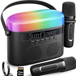 Karaoke Machine with 2 Wireless Mics Black Portable Bluetooth