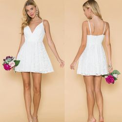New With Tags White Lace Graduation Dress & Short Semi-Formal Dress $59.99