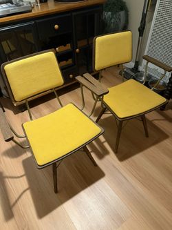 Vintage-Style Mid-Century Yellow Chairs – Solid Wood & Metal