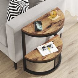 2 Tier End Table / Brown Particle Wood Coffee Table 