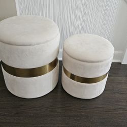 Set of 2 Velvet Storage Ottomans - Cream & Gold $100