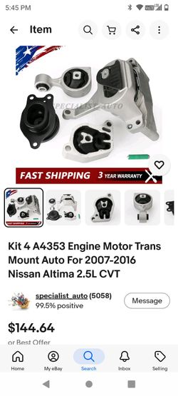 4pc Kit Engine Motor Trans Mount for Nissan Altima 2.5L 2007-2016