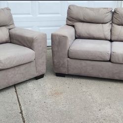 MODERN Taupe/beige  Microfiber Sofa + Loveseat Set – CLEAN + COMFY