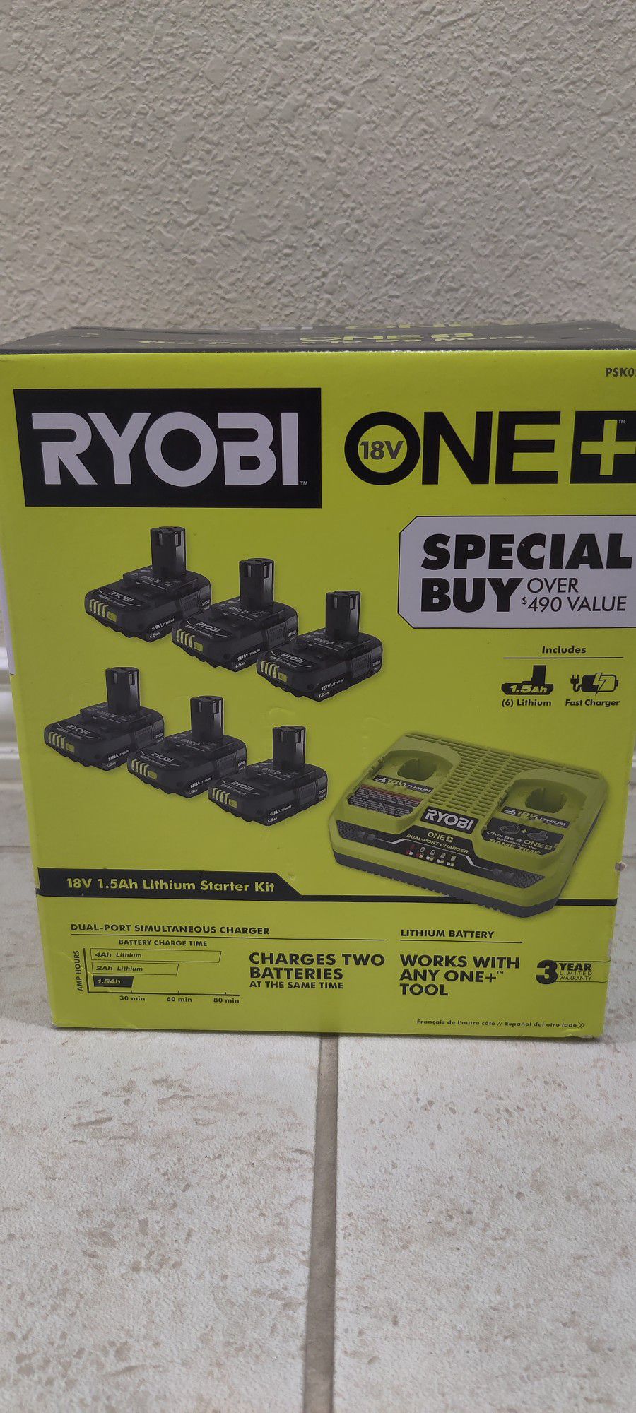 RYOBI
ONE+ 18V (6) 1.5 Ah Batteries with Dual-Port Charger Starter Kit - New