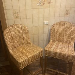 Pier 1 Imports Set Of Rattan & Wood Chairs